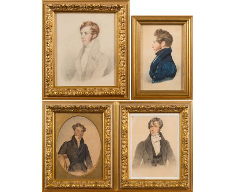 English School Circa 1826-
A portrait of Edward Prior [b.1800]:, half-length seated with brown hair swept back and wearing a 