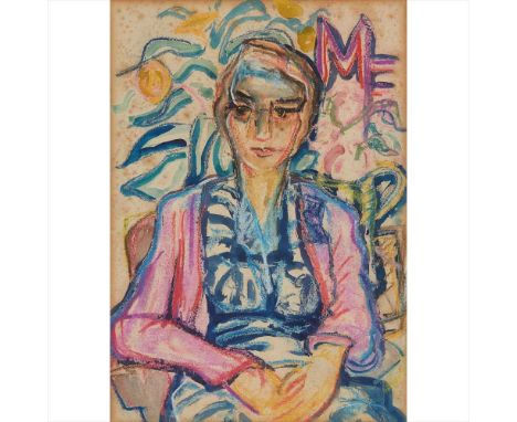 § MILLIE FROOD (SCOTTISH 1900-1988) SELF PORTRAIT Signed with monogram, mixed media (Dimensions: 29cm x 20cm (11.5in x 8in))(
