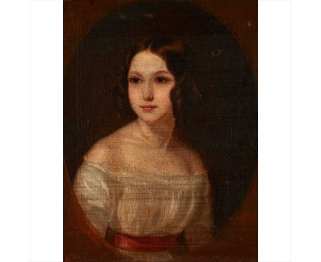 19TH CENTURY BRITISH SCHOOL HALF PORTRAIT OF A YOUNG GIRL Oil on canvas (Dimensions: 59cm x 43.5cm (23.25in x 17.25in))(59cm 