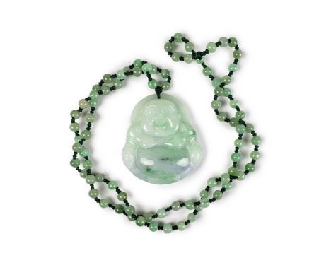 A Chinese carved jade buddha pendant. 57g L:14in(35.5cm) Buddha-1 7/8in(4.7cm) X 1 3/4in(4.4cm)