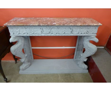 A continental painted marble top console table