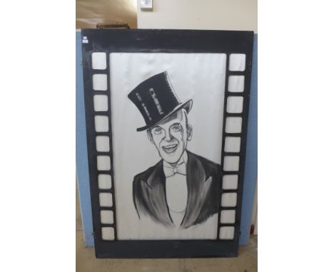 A portrait of Fred Astaire, 1960's cinema art panel, painting on silk