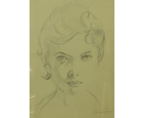 Edward Morgan, portrait of a lady, pencil sketch on paper, 36 x 29cms, framed