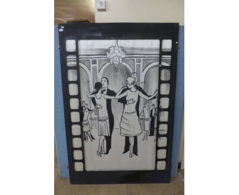 A portrait of Charleston dancers, 1960's cinema art panel, painting on silk