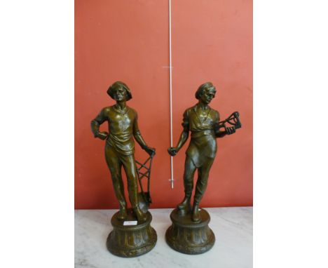 A pair of 19th Century French spelter figures, Tools of The Trade