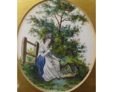 Miss S. Cupps, miniature portrait of a lady, watercolour, 9 x 8cms, framed