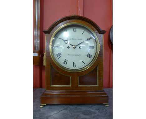 A mahogany bracket clock, with double fusee movement, the dial signed Amy Honeybone, Nottingham