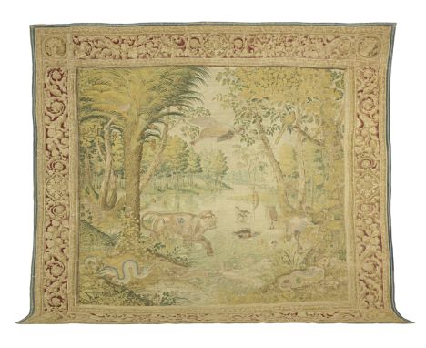 A fine and rare Flemish tapestry, LIONESS IN THE RIVER, 1611-1614signed Jan I Raes (the Elder) 1574 -1651 on the right selved