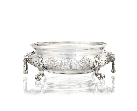 A George II silver brazier / chafing dishPaul Crespin London 1732Circular with bellied sides and raised on four acanthus leaf