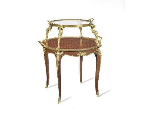 A French late 19th/early 20th century ormolu mounted kingwood and bois satine parquetry table a the by Francois Linke (1855-1