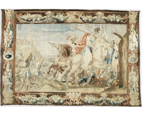 A striking Flemish Historical Tapestry of the Battle of Gaugamela17th Centurydepicting the impressive figure of Alexander the