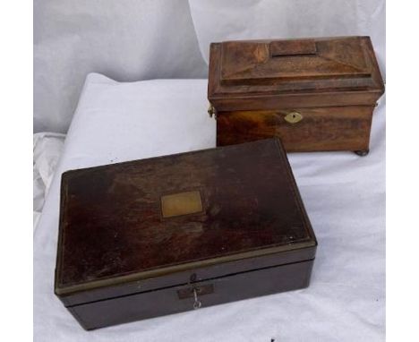 Wooden tea caddy and a writing slope