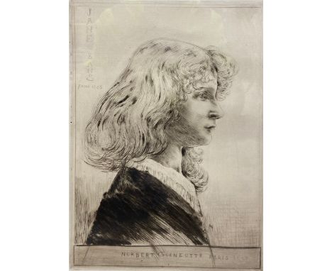 Norbert Goeneutte (1854 - 1894), a 19th century etching, portrait of a girl, signed and dated 1885 in plate. Framed and glaze