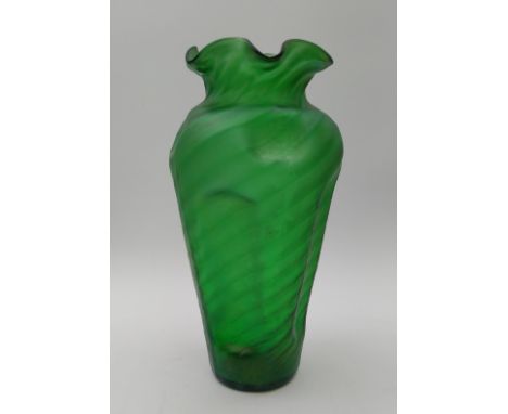 In the manner of Christopher Dresser - Loetz, a late 19th/early 20th century iridescent Crete green glass vase of loose balus