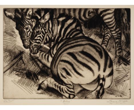 Laura Knight (1877-1970) Zebras Drypoint etching, 1929-1930, signed, titled and inscribed 'Drypoint' in pencil, from the edit