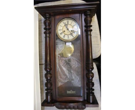 A LATE 19TH CENTURY VIENNESE STYLE HANGING WALL CLOCK with key &amp; display pendulum 