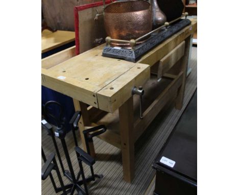 A 'WHITE GATE' BRANDED WOODEN WORKBENCH 