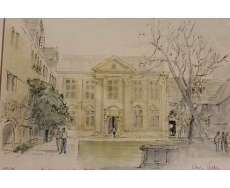A HUGH CASSON SIGNED LIMITED EDITION PRINT of St Edmund Hall, Oxford, 480/500, plain mounted in part gilt frame 