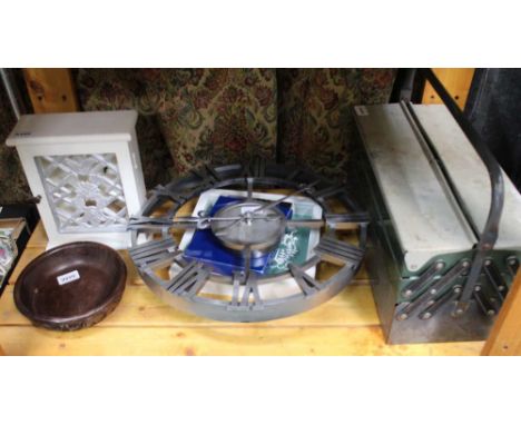 A MODERN DECORATIVE WALL CLOCK, together with a small selection of decorative domestic items 
