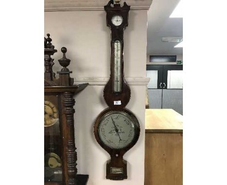 A Victorian inlaid mahogany banjo barometer