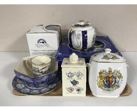 A tray of assorted Ringtons china - teapot, plate, caddy etc 