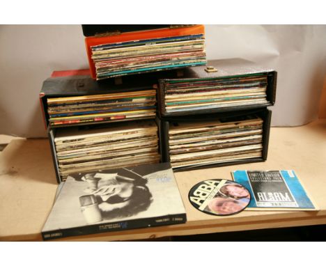 FIVE RECORD CASES CONTAINING OVER ONE HUNDRED AND FORTY LPs, 12in SINGLES AND A CD BOXSET by Bob Dylan other artists include,