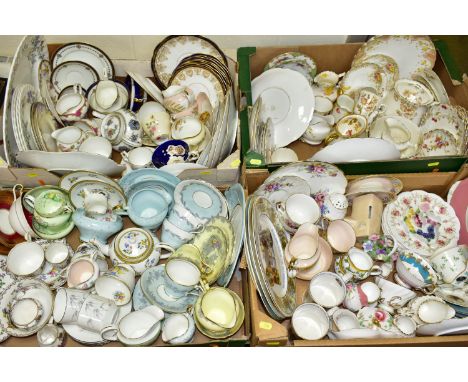 FOUR BOXES OF ASSORTED AYNSLEY TEAWARES, to include 'April Rose', 'Violet', 'Peach Floral', 'Poppy', 'Mayfield', 'Pagoda', pa