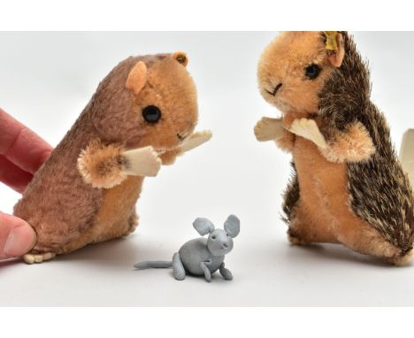 TWO STEIFF POST-WAR TOYS, comprising a beaver and a hamster, the beaver with partial yellow tag and button to ear, the hamste