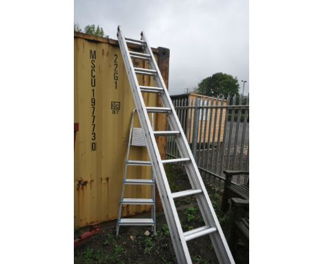 A SET OF 4.3M DOUBLE EXTENSION ALULMINIUM LADDERS together with a set of Beldray aluminium step ladders (2)