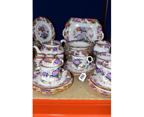 A CAULDON BREAKFAST/SANDWICH SET in a blue and pink floral pattern, some pieces made for H.G Stephenson Ltd, comprising six e