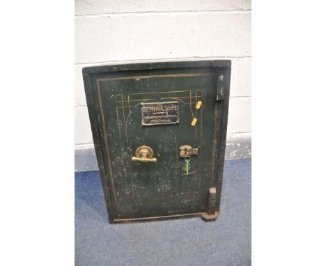 A VINTAGE SAFE branded with The Sphinx Safe - manufactured by the Auto construction co Birmingham, with brass handle and key 