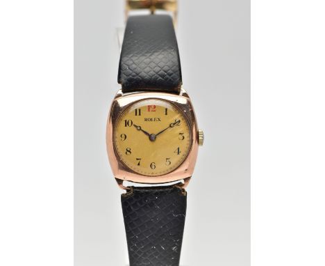 A GENTS 1940'S, 9CT GOLD 'ROLEX' WRISTWATCH, manual wind (non-running), round gold dial signed 'Rolex', Arabic numerals, blue