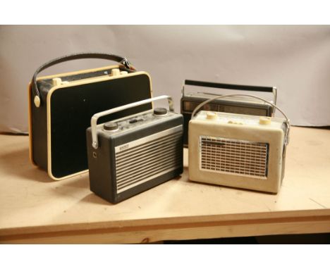 FOUR VINTAGE TRANSISTOR RADIO comprising od a Hacker Mini Herald in Cream and Black, a Hacker Democrat in black, a Murphy BU1