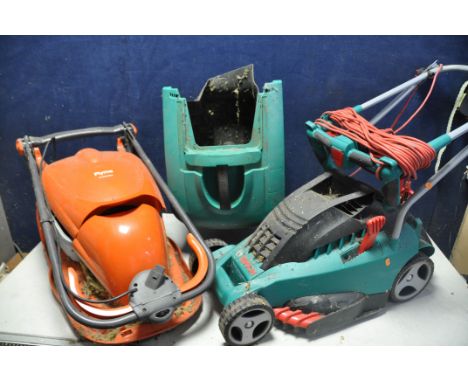 A BOSCH ROTAK36 LAWNMOWER with grass box (PAT pass and working) along with a Flymo hover compact 300 lawn mower (UNTESTED) (2