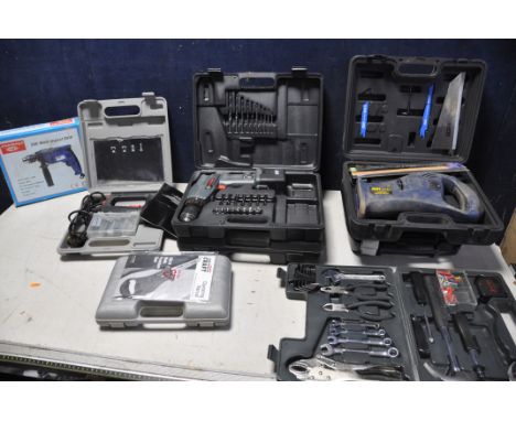 A COLLECTION OF POWERTOOLS to include two Performance Power cordless drills, Power craft MIJ-100B multi function saw, unbrand