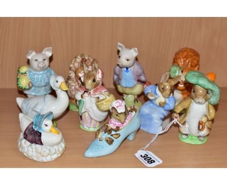 TEN BESWICK BEATRIX POTTER CHARACTER FIGURES, comprising 'Squirrel Nutkin' with BP-3b backstamp (firing crack under base), 'J