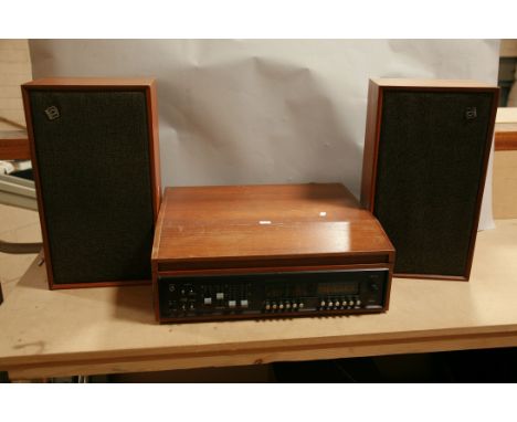 A VINTAGE DYNATRON SRX30C MUSIC CENTRE with a teak case, a Goldring Lenco GL78 Transcription turntable and a pair of LS 1428 