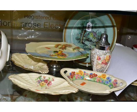 A GROUP OF A J WILKINSON AND CLARICE CLIFF CERAMICS, comprising a Clarice Cliff for Royal Staffordshire Cotswold pattern dinn