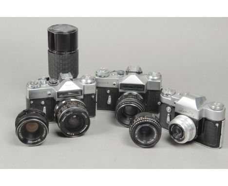 Zenith Cameras and lenses, Olympic EM, E and 3m versions with an assortment of lenses (a lot)