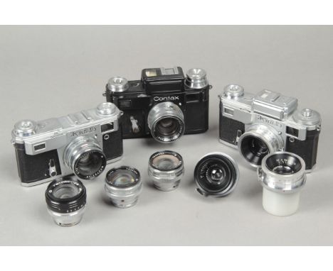 Keiv Cameras and Lenses, 4 and 4a versions with a black 'Contax' type camera, jupiter-12 35mm F2.8 lenses and more (a lot)