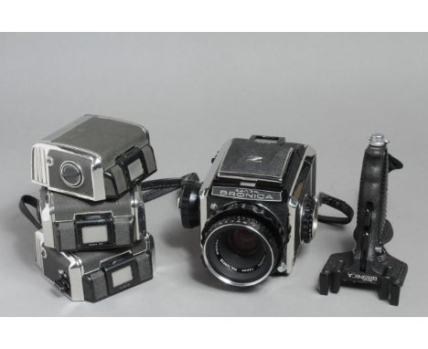 Bronica S Camera, F2.8 75mm Nikkor, 3 spare backs and a pistol grip