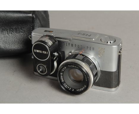 Olympus Pen F Camera, chrome with correct 38mm F1.8 lens, meter and dedicated case