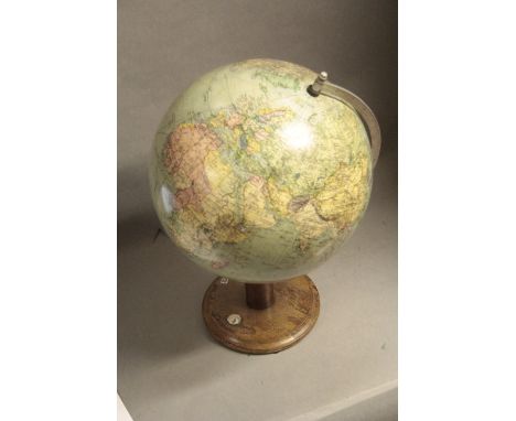 Large Globe, on a wooden base with inlaid compass.