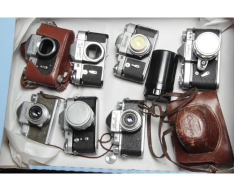 Early Zenith Cameras, a number featuring different name engravings, a Kristal, a pair of Start examples (a lot)