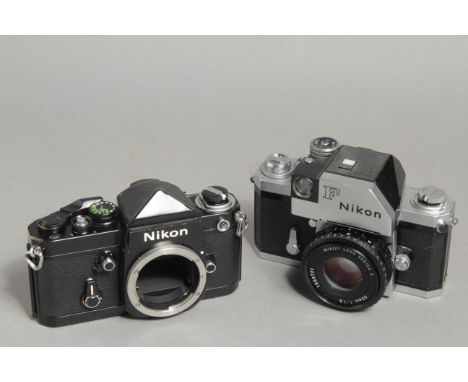 Nikon F and F2 Cameras, a Chrome F Photomic with 50 F1.8 E lens, a black F2 body (2)