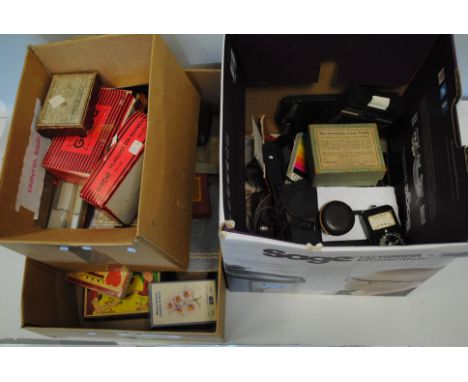 Various Camera Accessories and Slides,  including light meters, filters, dark slides and glass plate negatives (qty) 