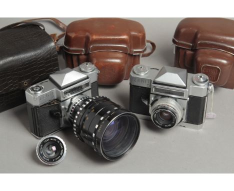 Zenith 4 & 5 Cameras, an example of each in makers case, a 37-80 F2.8 Rubin-1 zoom lens