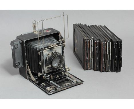 A Linhof Standard Camera, with coupled rangefinder, 13.5cm F4.5 Fotar lens also darkslides