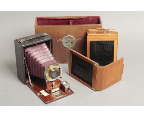 Rochester Optical Pocket Premo C Camera, 3¼x4¼" with 6 numbered original wooden film pack holders, having tambour dark slides