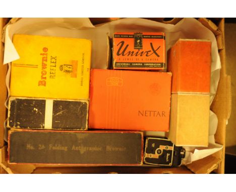 Kodak Cameras, Autographic, Brownie and Bantam models in original boxes, Univex Cameras, empty Zeiss camera boxes (a lot)